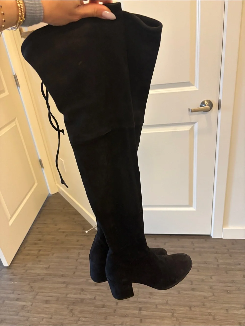 Stuart Weitzman Black Suede Block Heel over the knee boots tieland midland